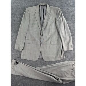 Vintage Coppley Suit 44R Gray Wool Plaid Designer Union Made Pleated Pants 38x29